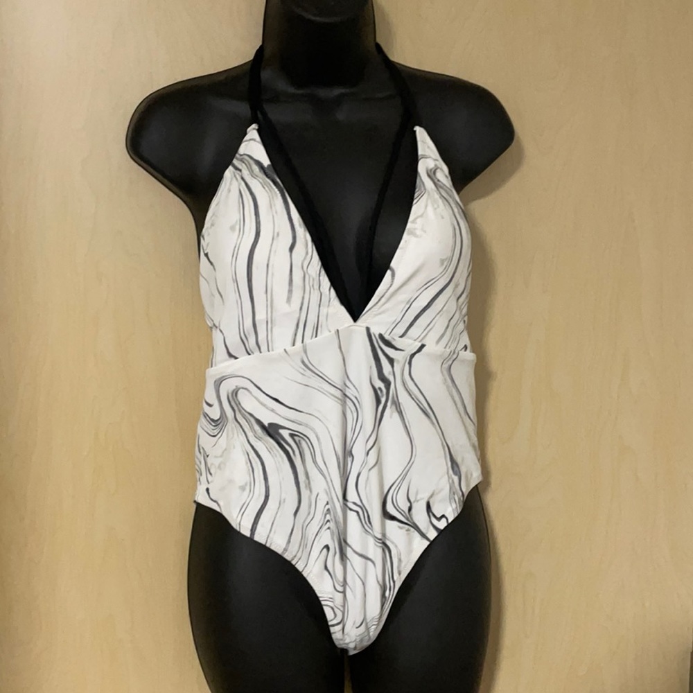 Marble print one piece swimsuit
